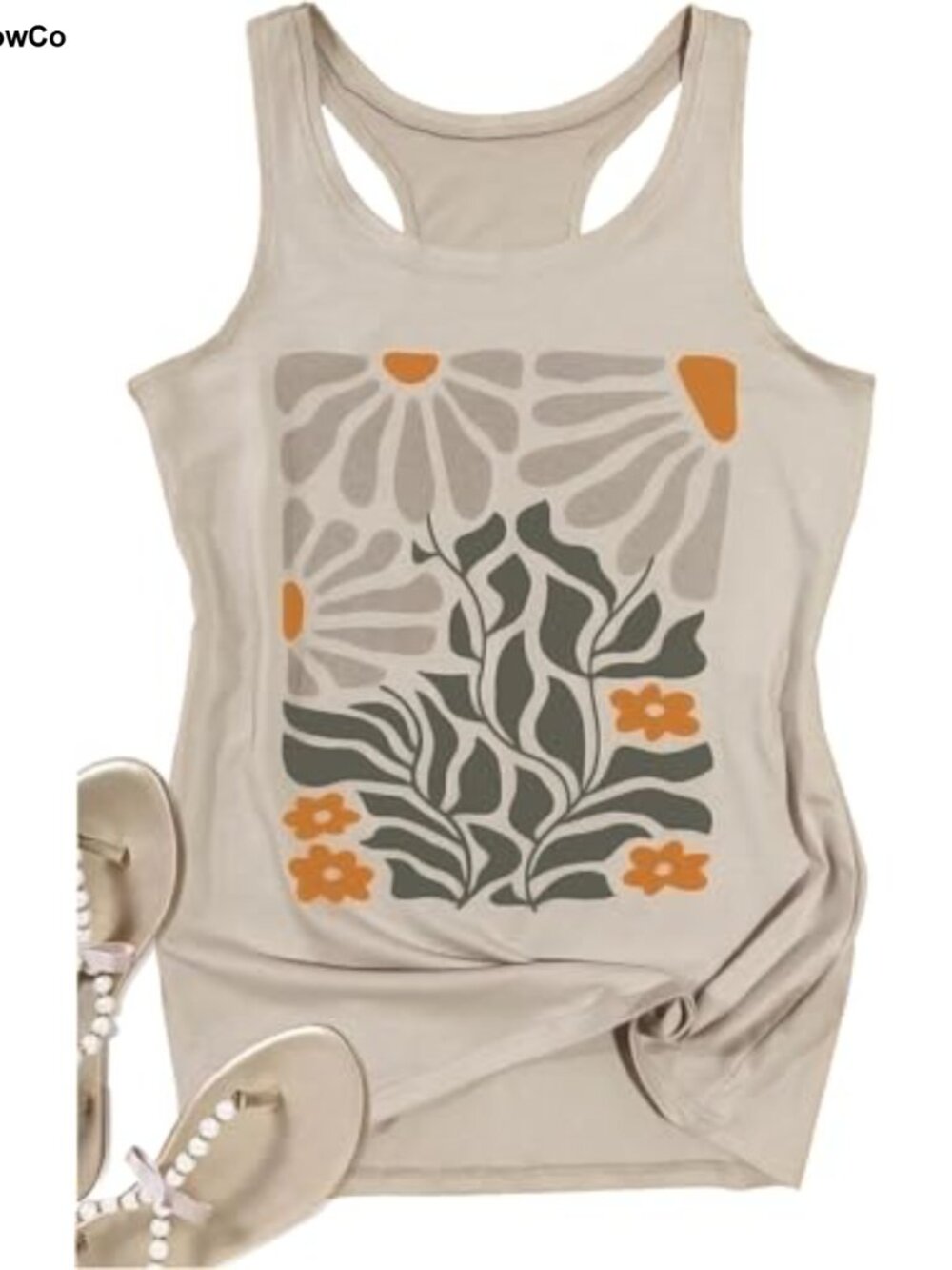 Womens Boho Floral Graphic Tank Top Racerback Sleeveless Casual Summer